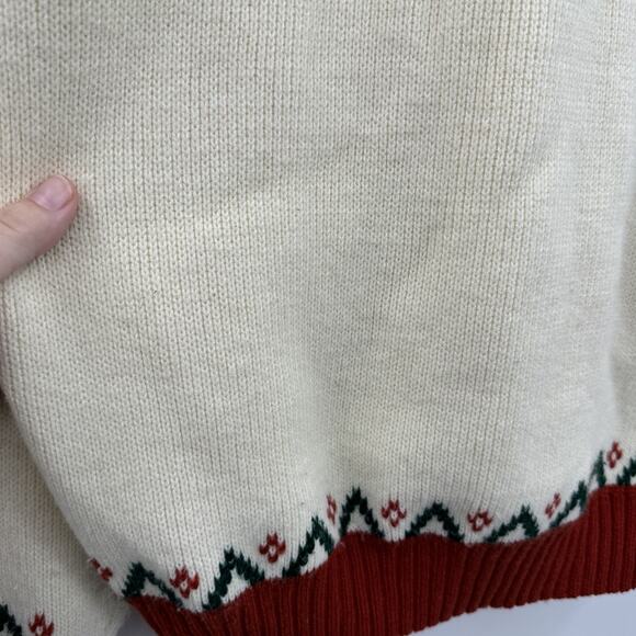 Vintage JCPenney Fair Isle Mock Neck Sweater XL Cream Brown Ski Resort Retro - Picture 4 of 10